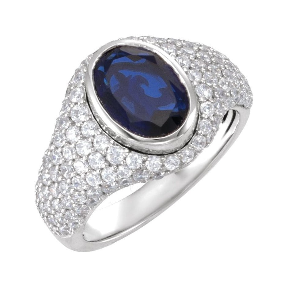 Sapphire Row Lab-Grown Blue Sapphire Pavé Dome Ring - Default Title