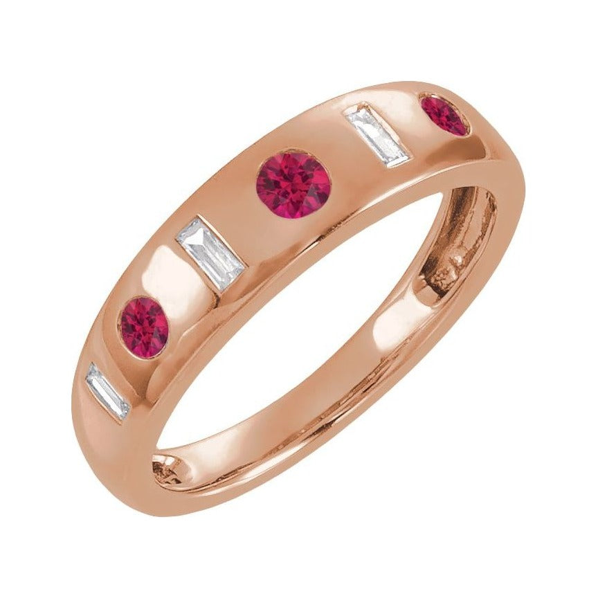 Sapphire Row Lab-Grown Gemstone Embedded Mixed-Cut Ring - Ruby, 14K Rose Gold