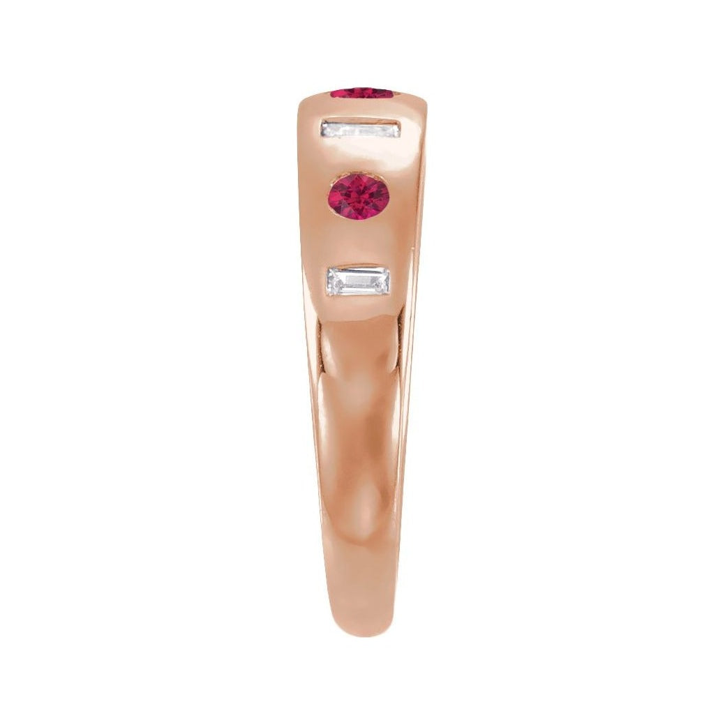 Sapphire Row Lab-Grown Gemstone Embedded Mixed-Cut Ring - Ruby, 14K Rose Gold (view 3)