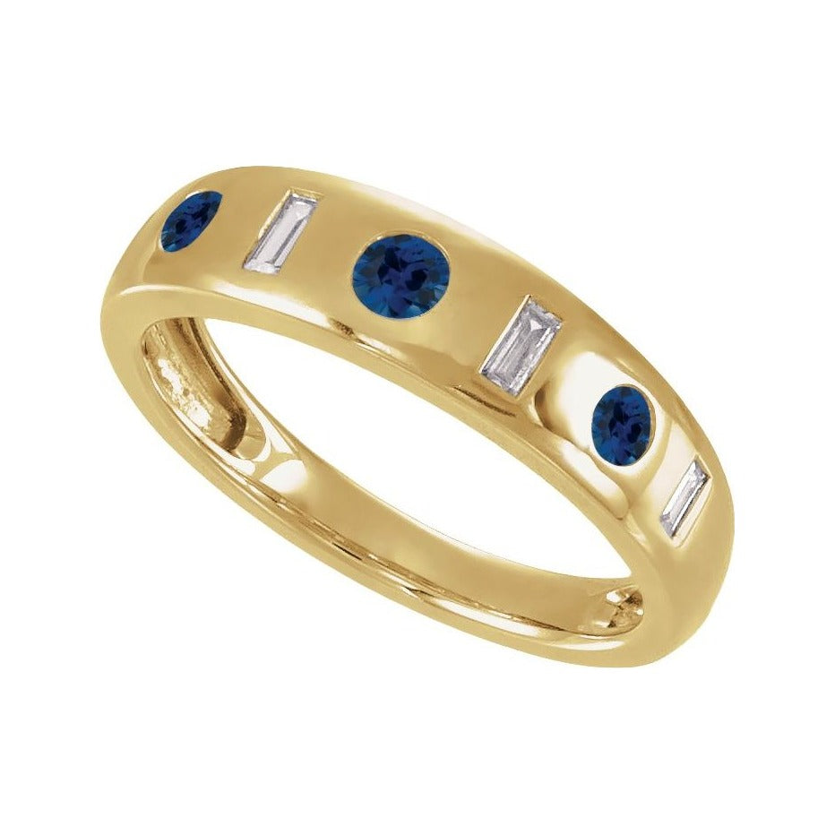 Sapphire Row Lab-Grown Gemstone Embedded Mixed-Cut Ring - Blue Sapphire, 14K Yellow Gold (view 4)