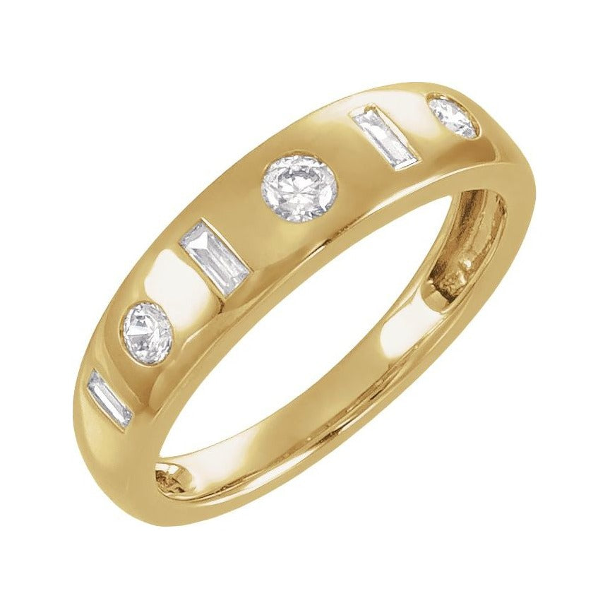 Sapphire Row Lab-Grown Gemstone Embedded Mixed-Cut Ring - Diamond, 14K Yellow Gold