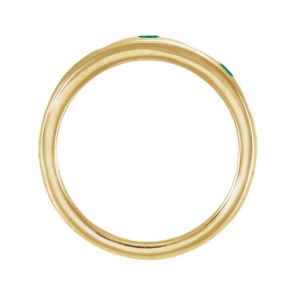 Sapphire Row Lab-Grown Gemstone Embedded Mixed-Cut Ring - Emerald, 14K Yellow Gold (view 2)