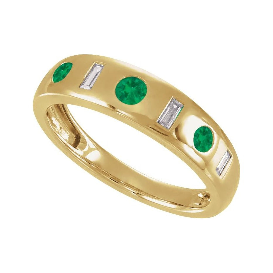 Sapphire Row Lab-Grown Gemstone Embedded Mixed-Cut Ring - Emerald, 14K Yellow Gold (view 4)
