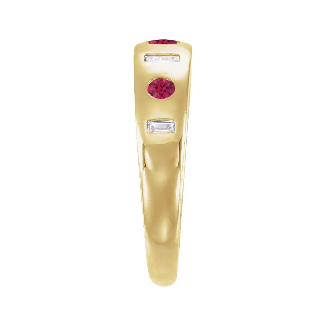 Sapphire Row Lab-Grown Gemstone Embedded Mixed-Cut Ring - Ruby, 14K Yellow Gold (view 3)
