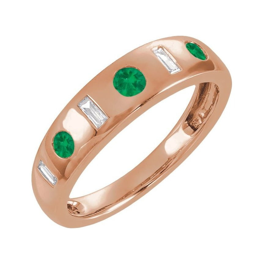 Sapphire Row Lab-Grown Gemstone Embedded Mixed-Cut Ring - Emerald, 14K Rose Gold