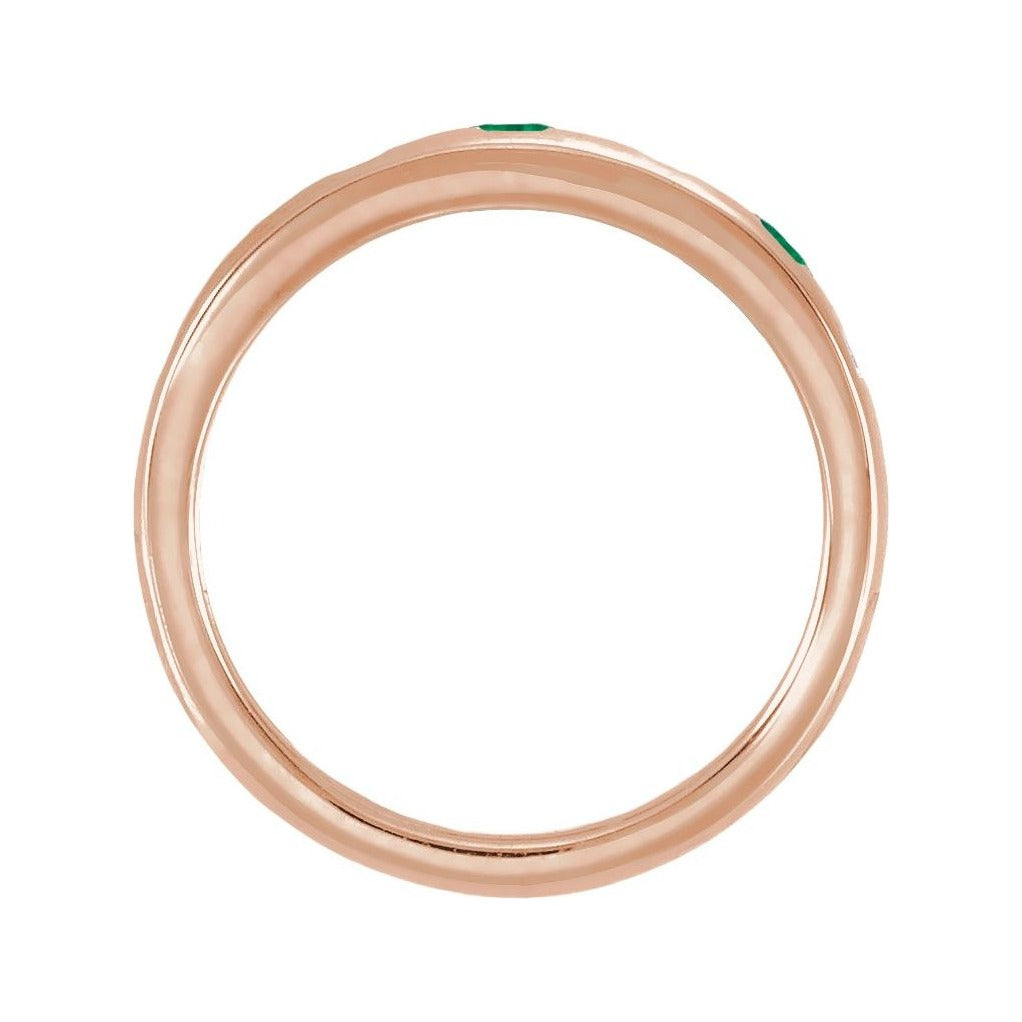 Sapphire Row Lab-Grown Gemstone Embedded Mixed-Cut Ring - Emerald, 14K Rose Gold (view 2)