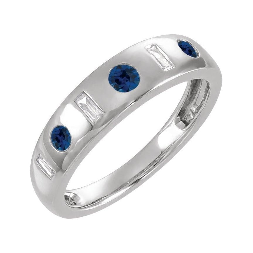 Sapphire Row Lab-Grown Gemstone Embedded Mixed-Cut Ring - Blue Sapphire, 14K White Gold