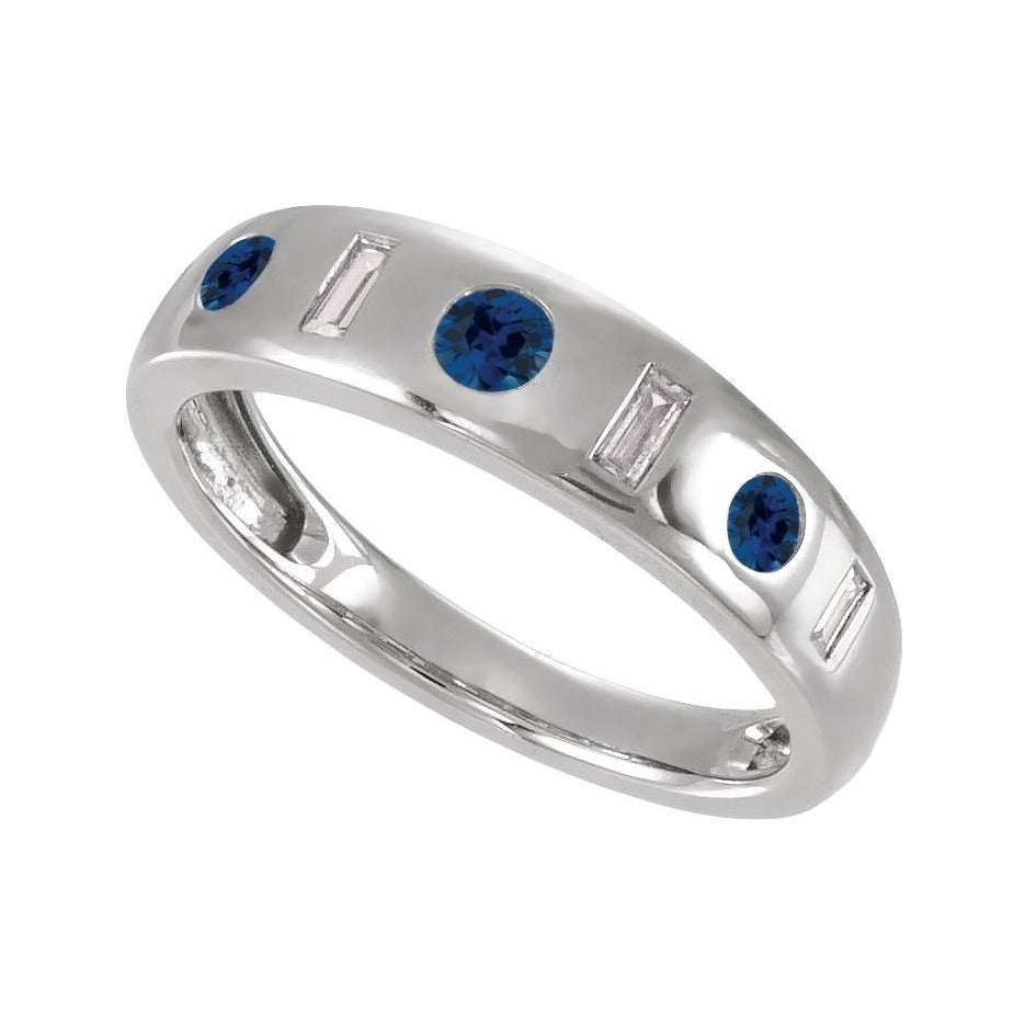 Sapphire Row Lab-Grown Gemstone Embedded Mixed-Cut Ring - Blue Sapphire, 14K White Gold (view 4)