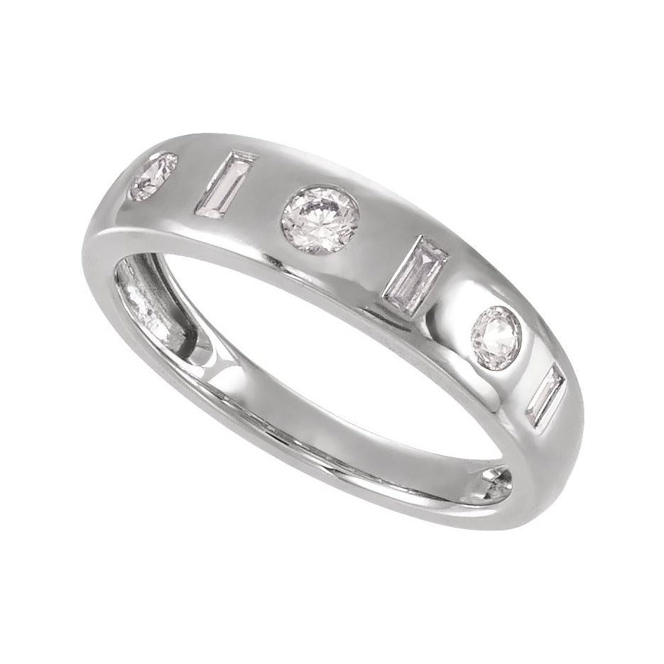 Sapphire Row Lab-Grown Gemstone Embedded Mixed-Cut Ring - Diamond, 14K White Gold (view 4)