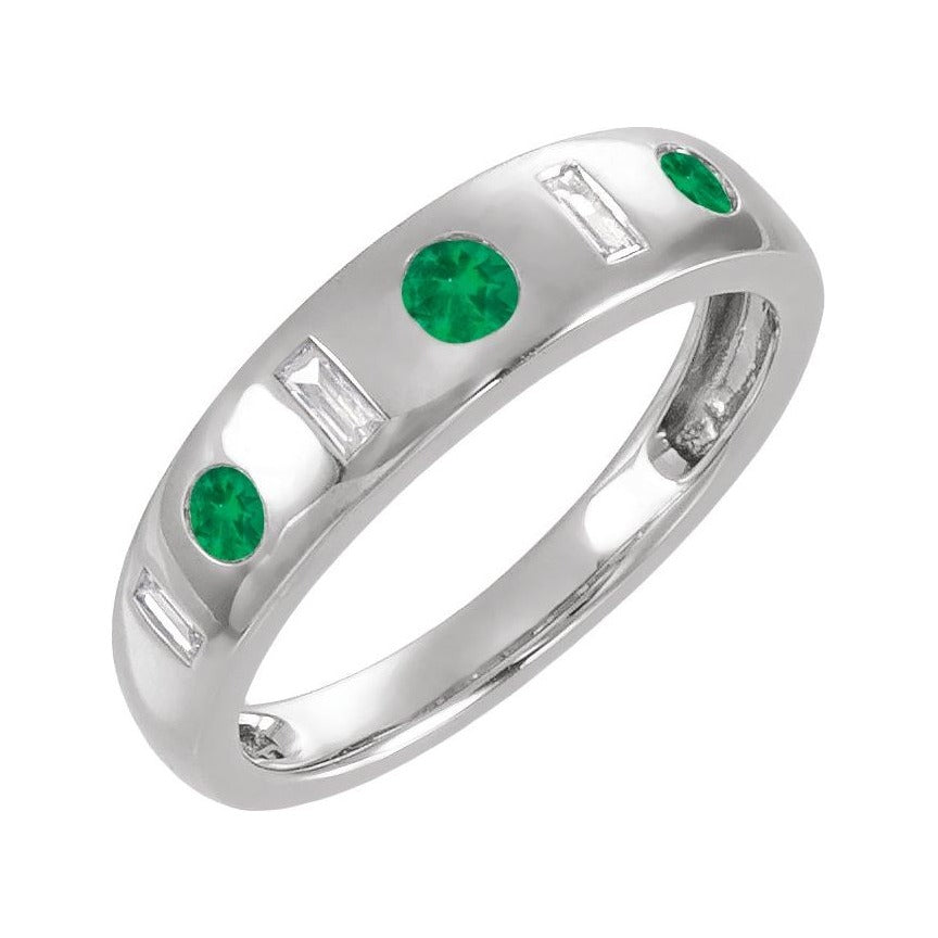 Sapphire Row Lab-Grown Gemstone Embedded Mixed-Cut Ring - Emerald, 14K White Gold