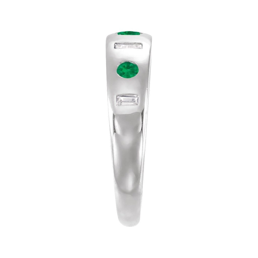 Sapphire Row Lab-Grown Gemstone Embedded Mixed-Cut Ring - Emerald, 14K White Gold (view 3)