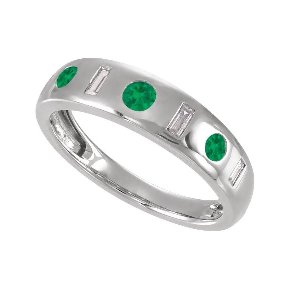 Sapphire Row Lab-Grown Gemstone Embedded Mixed-Cut Ring - Emerald, 14K White Gold (view 4)