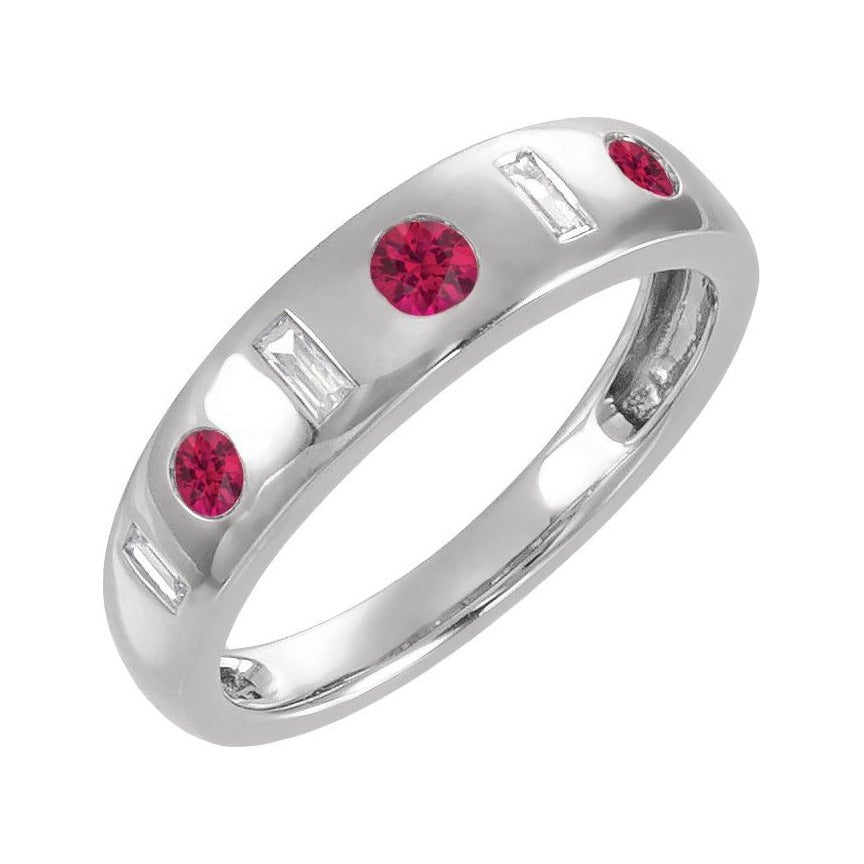 Sapphire Row Lab-Grown Gemstone Embedded Mixed-Cut Ring - Ruby, 14K White Gold
