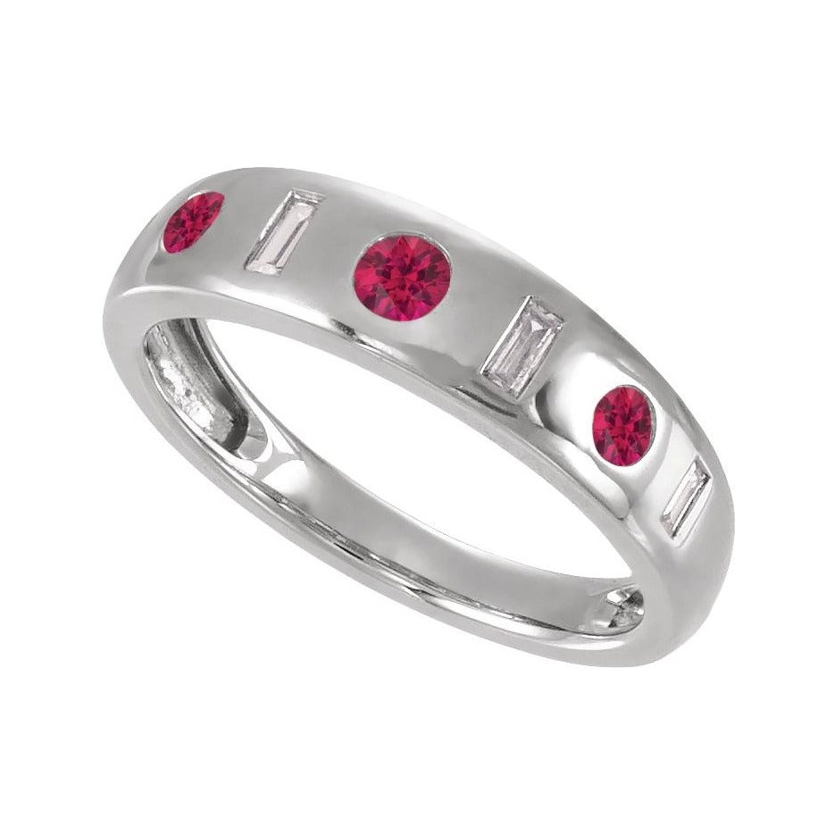 Sapphire Row Lab-Grown Gemstone Embedded Mixed-Cut Ring - Ruby, 14K White Gold (view 4)