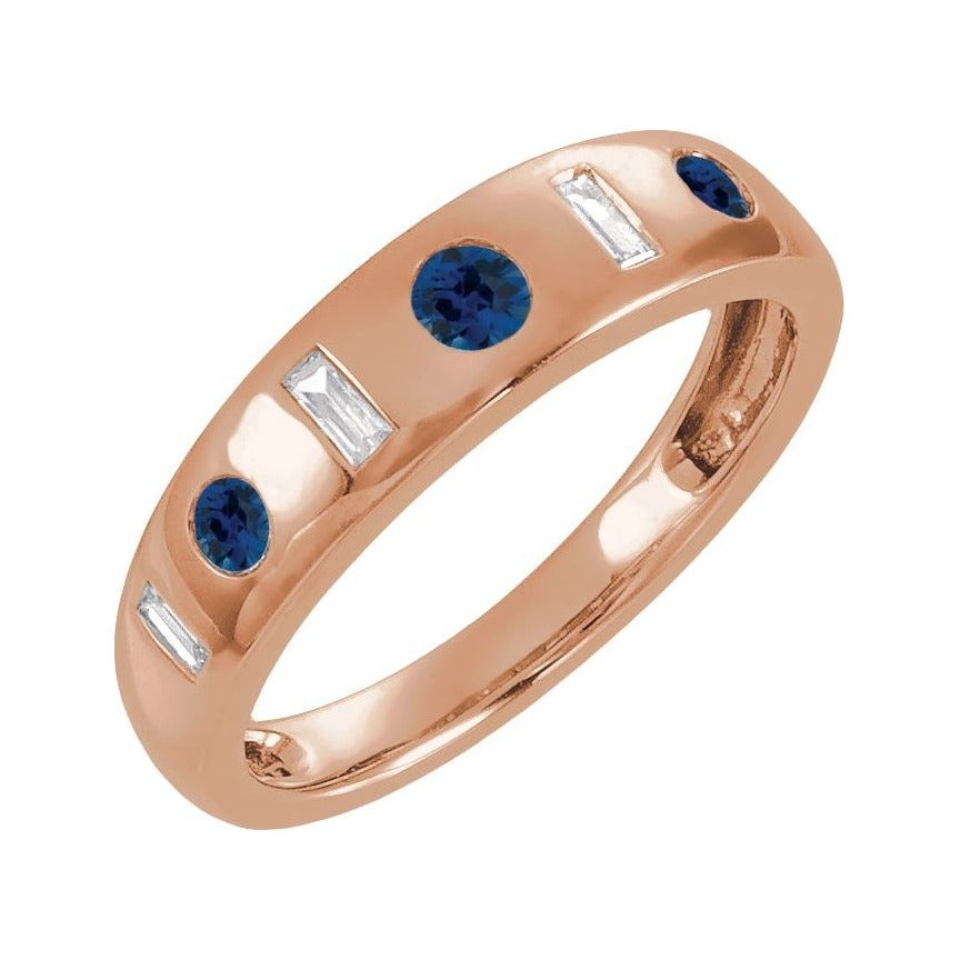 Sapphire Row Lab-Grown Gemstone Embedded Mixed-Cut Ring - Blue Sapphire, 14K Rose Gold