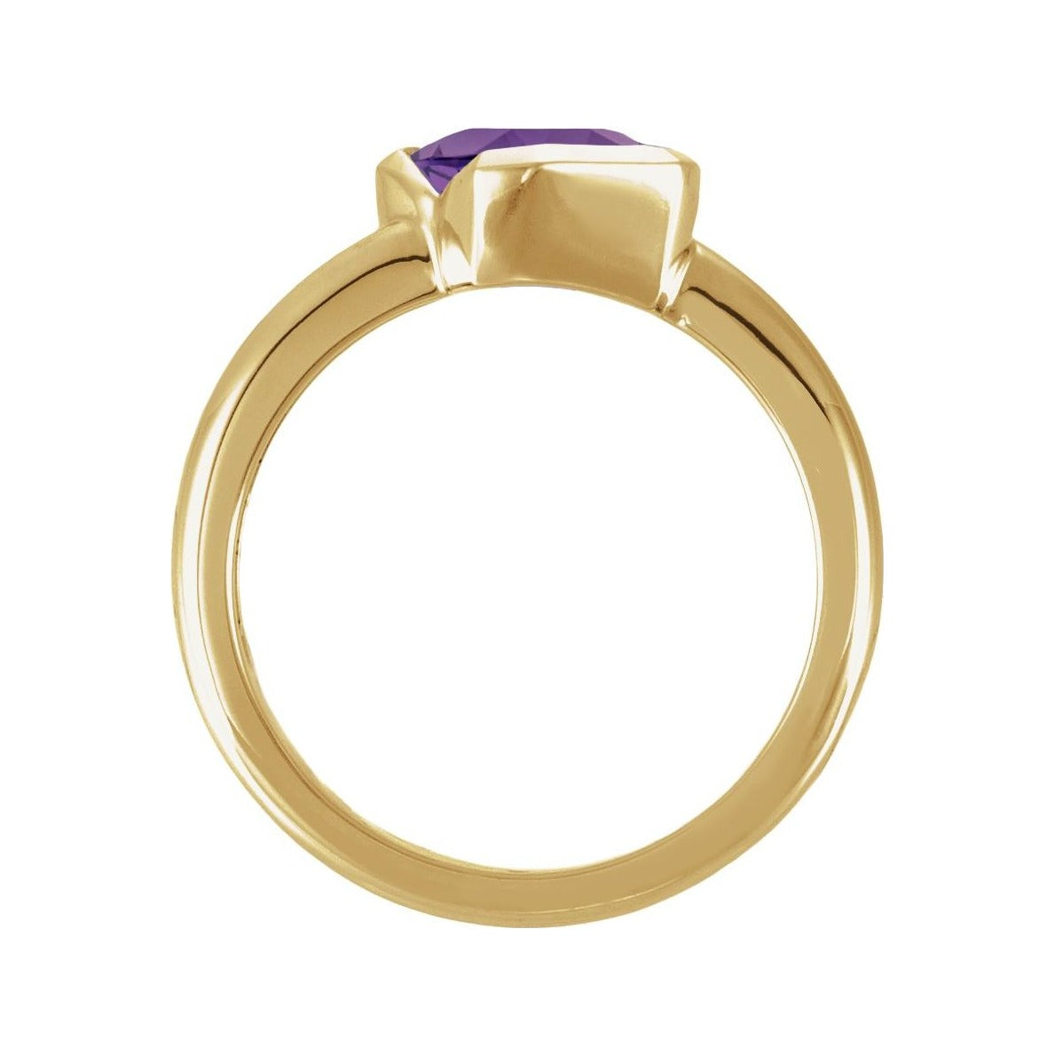 Sapphire Row Natural Gemstone Half-Bezel Asymmetric Solitaire Ring - Amethyst, 14K Yellow Gold (view 2)