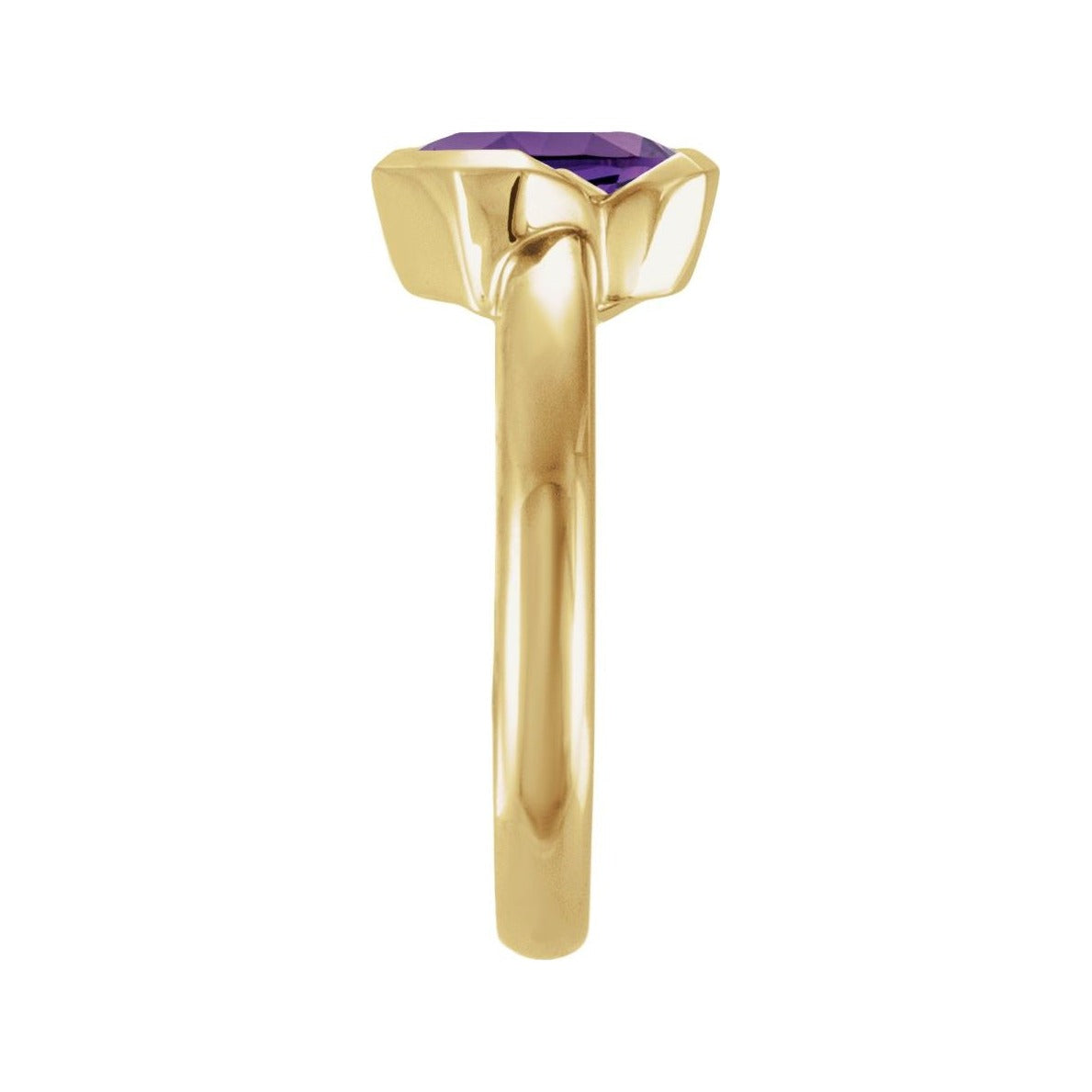 Sapphire Row Natural Gemstone Half-Bezel Asymmetric Solitaire Ring - Amethyst, 14K Yellow Gold (view 3)