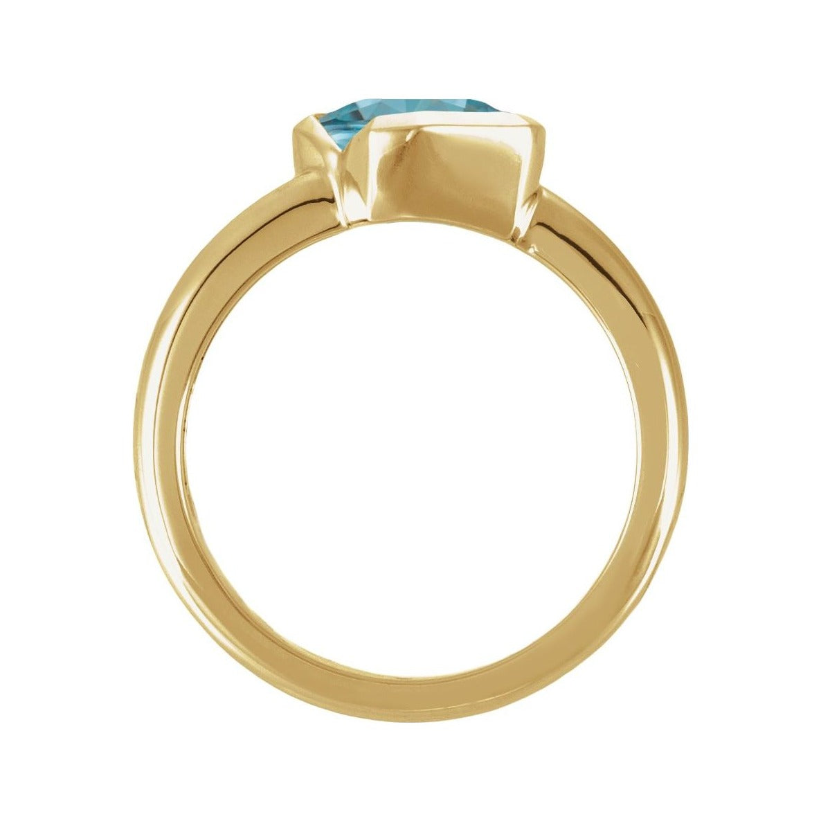Sapphire Row Natural Gemstone Half-Bezel Asymmetric Solitaire Ring - Sky Blue Topaz, 14K Yellow Gold (view 2)