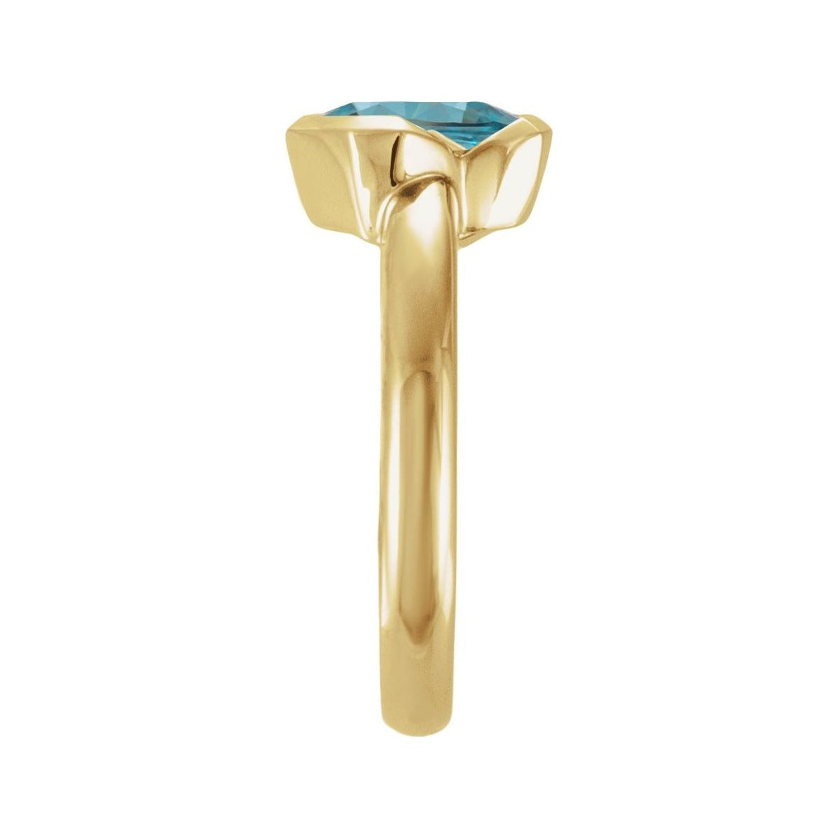 Sapphire Row Natural Gemstone Half-Bezel Asymmetric Solitaire Ring - Sky Blue Topaz, 14K Yellow Gold (view 3)