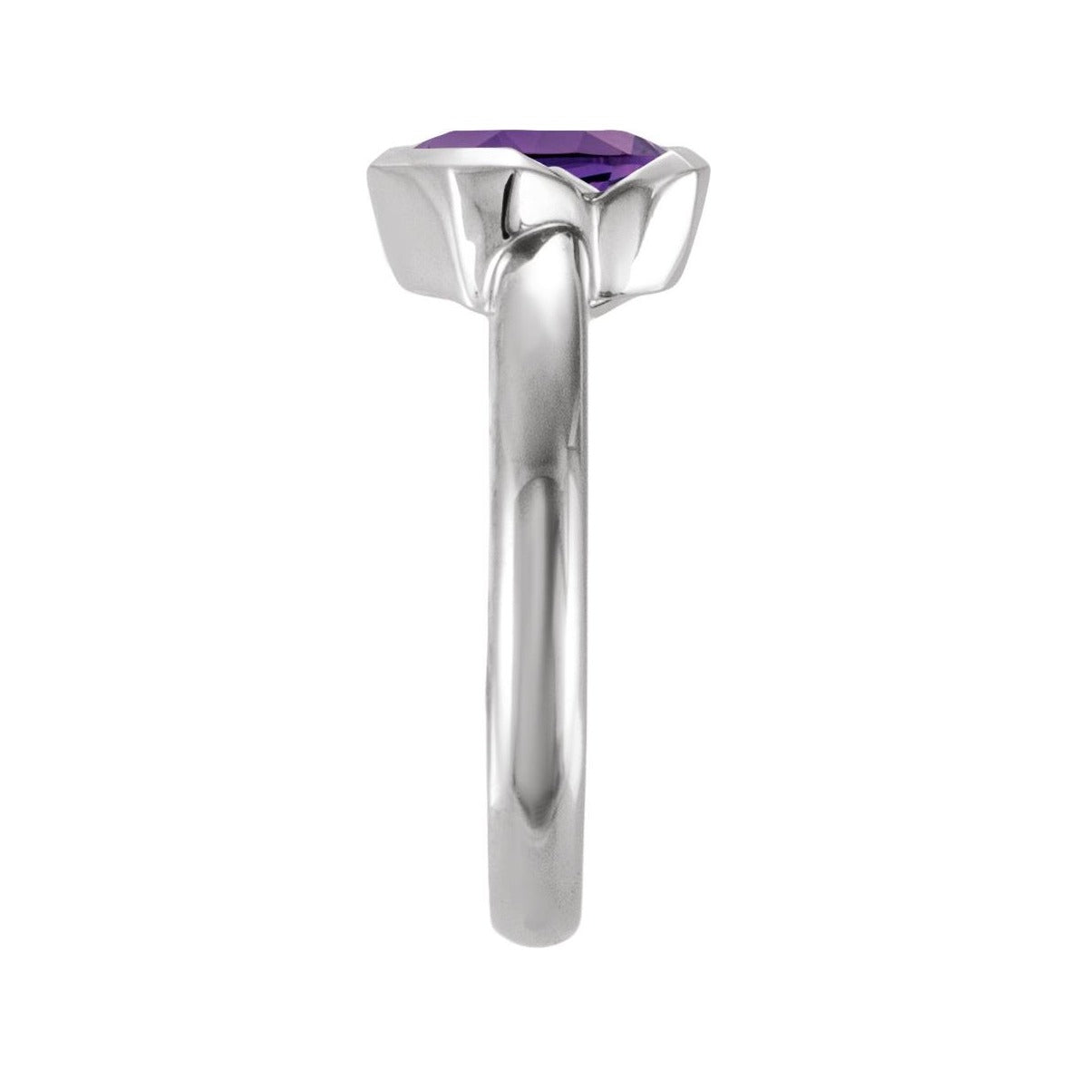 Sapphire Row Natural Gemstone Half-Bezel Asymmetric Solitaire Ring - Amethyst, 14K White Gold (view 3)