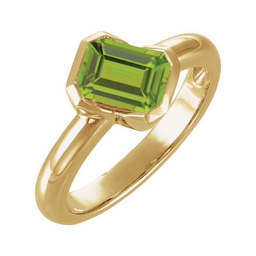 Sapphire Row Natural Gemstone Half-Bezel Asymmetric Solitaire Ring - Peridot, 14K Yellow Gold