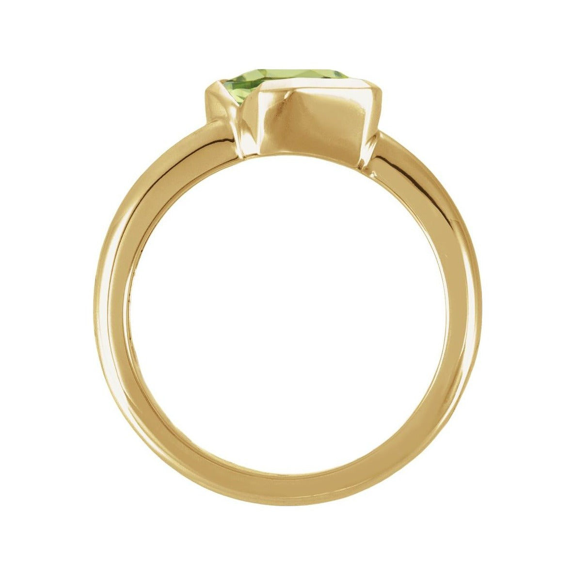 Sapphire Row Natural Gemstone Half-Bezel Asymmetric Solitaire Ring - Peridot, 14K Yellow Gold (view 2)
