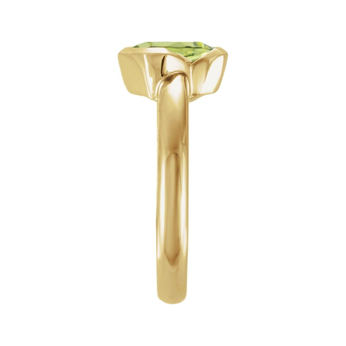 Sapphire Row Natural Gemstone Half-Bezel Asymmetric Solitaire Ring - Peridot, 14K Yellow Gold (view 3)