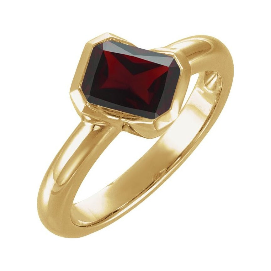Sapphire Row Natural Gemstone Half-Bezel Asymmetric Solitaire Ring - Mozambique Garnet, 14K Yellow Gold