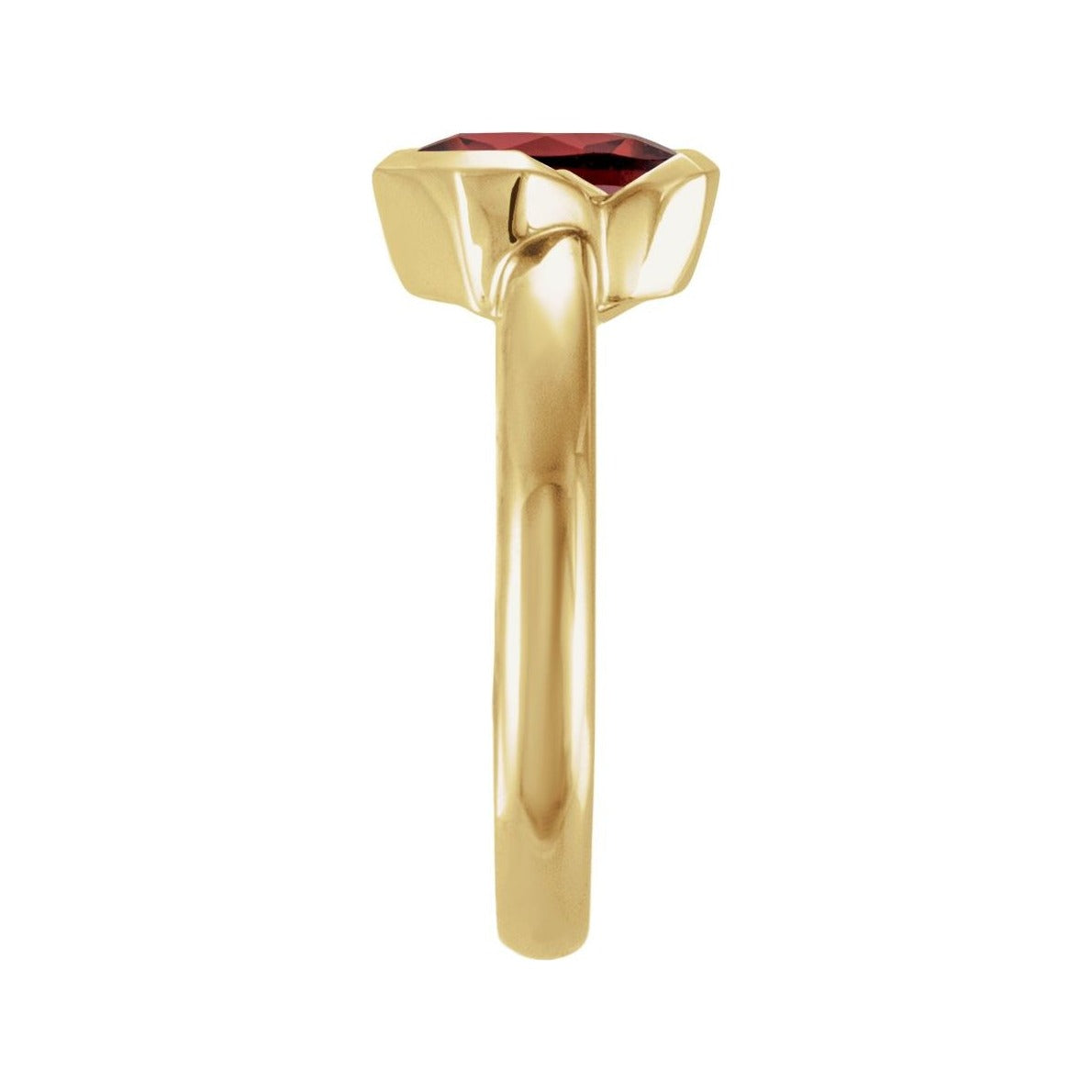 Sapphire Row Natural Gemstone Half-Bezel Asymmetric Solitaire Ring - Mozambique Garnet, 14K Yellow Gold (view 3)