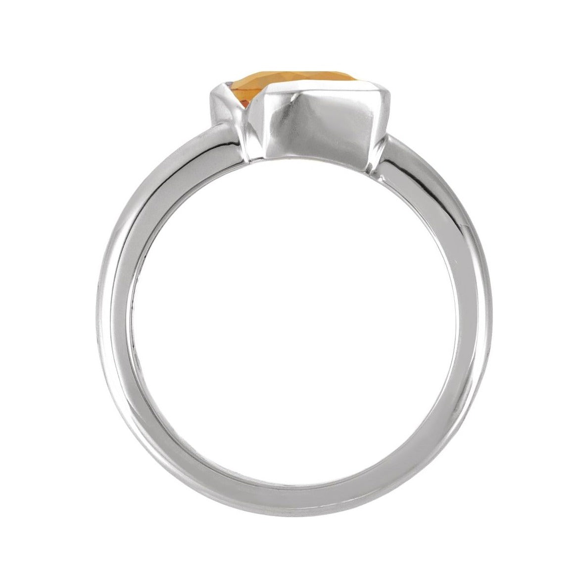 Sapphire Row Natural Gemstone Half-Bezel Asymmetric Solitaire Ring - Citrine, 14K White Gold (view 2)