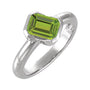 Sapphire Row Natural Gemstone Half-Bezel Asymmetric Solitaire Ring - Peridot, 14K White Gold