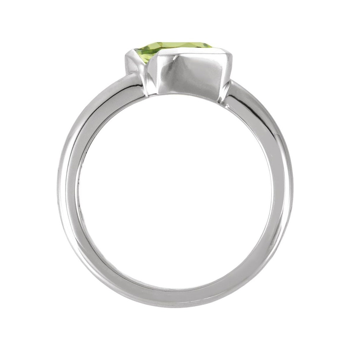 Sapphire Row Natural Gemstone Half-Bezel Asymmetric Solitaire Ring - Peridot, 14K White Gold (view 2)