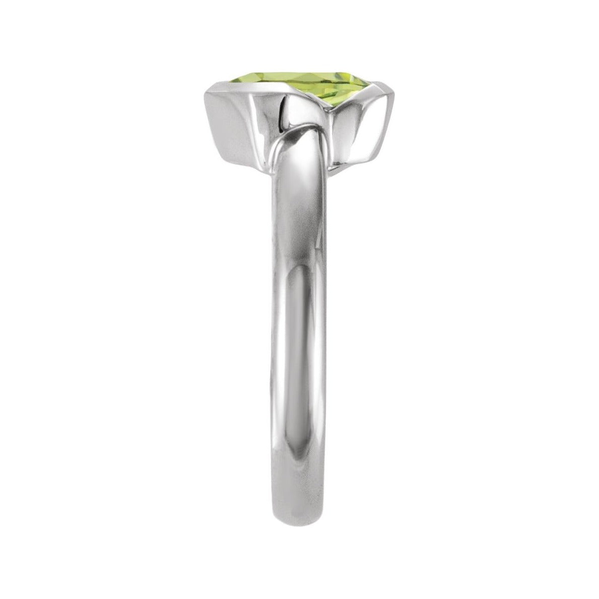 Sapphire Row Natural Gemstone Half-Bezel Asymmetric Solitaire Ring - Peridot, 14K White Gold (view 3)