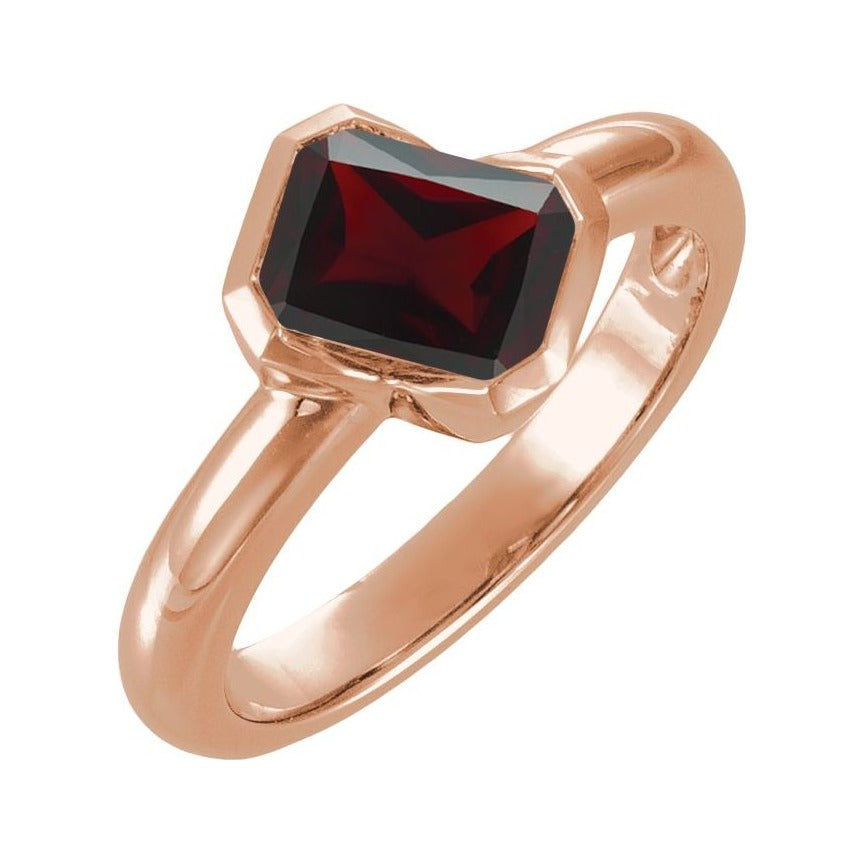 Sapphire Row Natural Gemstone Half-Bezel Asymmetric Solitaire Ring - Mozambique Garnet, 14K Rose Gold