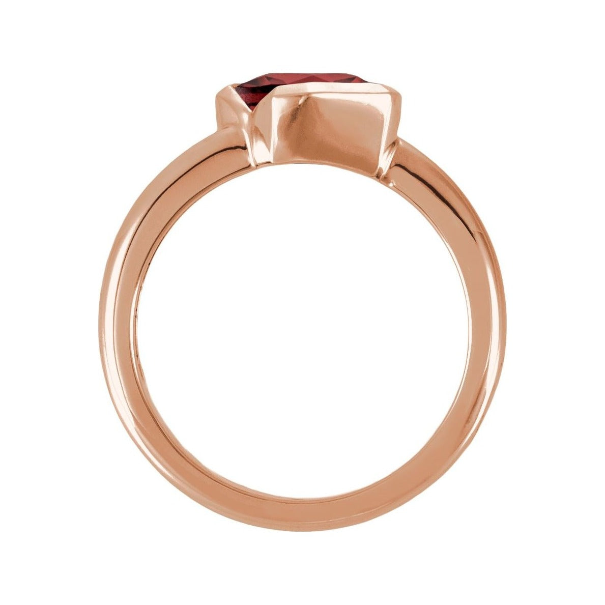 Sapphire Row Natural Gemstone Half-Bezel Asymmetric Solitaire Ring - Mozambique Garnet, 14K Rose Gold (view 2)