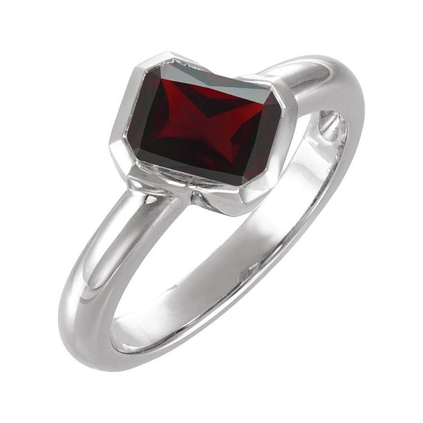 Sapphire Row Natural Gemstone Half-Bezel Asymmetric Solitaire Ring - Mozambique Garnet, 14K White Gold