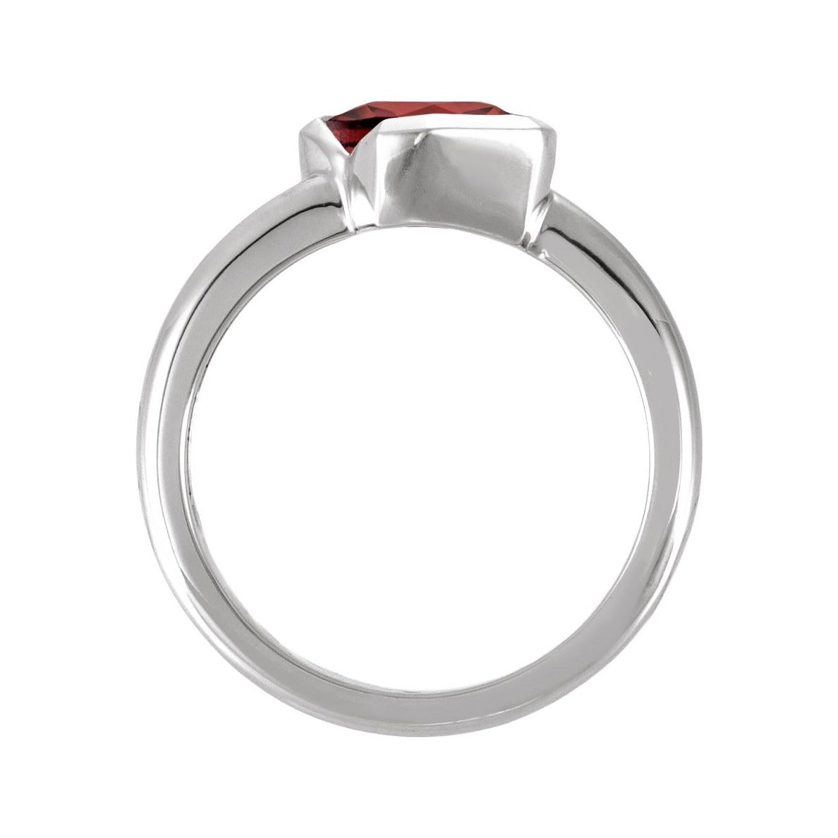 Sapphire Row Natural Gemstone Half-Bezel Asymmetric Solitaire Ring - Mozambique Garnet, 14K White Gold (view 2)