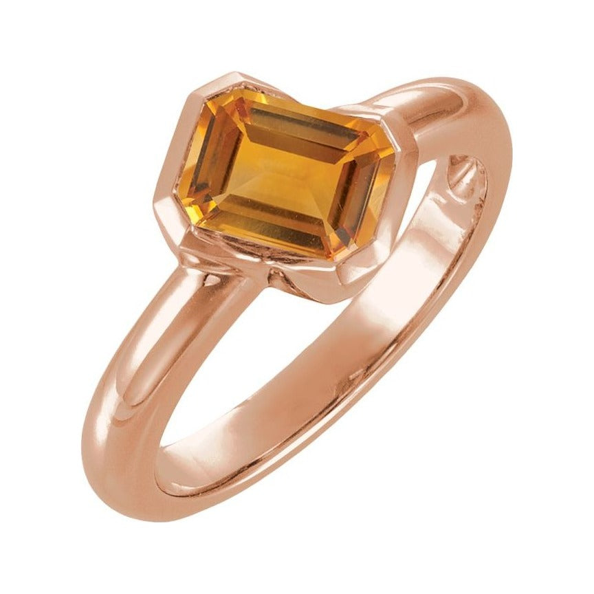 Sapphire Row Natural Gemstone Half-Bezel Asymmetric Solitaire Ring - Citrine, 14K Rose Gold