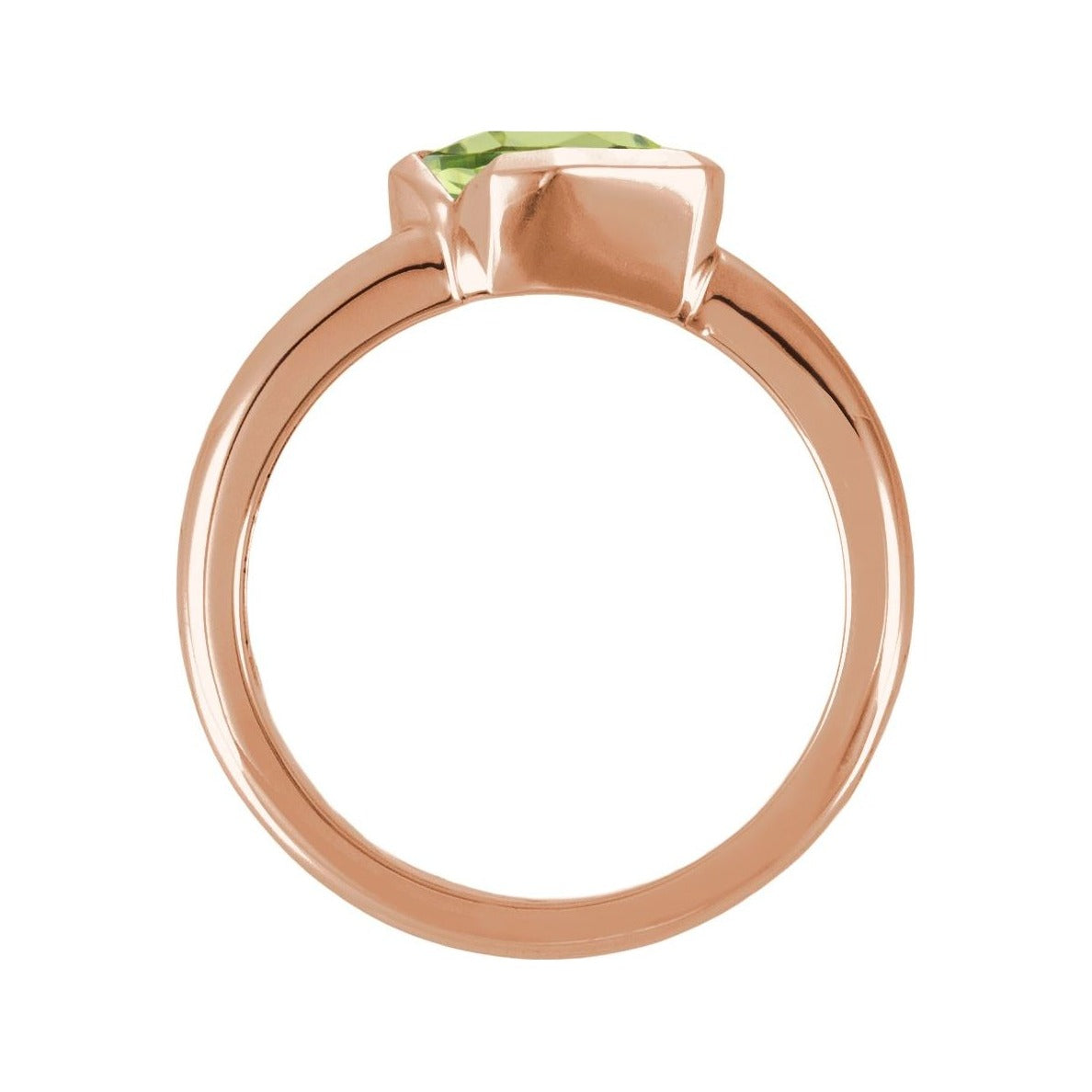 Sapphire Row Natural Gemstone Half-Bezel Asymmetric Solitaire Ring - Peridot, 14K Rose Gold (view 2)