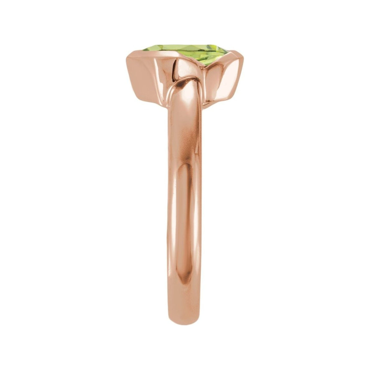 Sapphire Row Natural Gemstone Half-Bezel Asymmetric Solitaire Ring - Peridot, 14K Rose Gold (view 3)