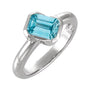Sapphire Row Natural Gemstone Half-Bezel Asymmetric Solitaire Ring - Sky Blue Topaz, 14K White Gold