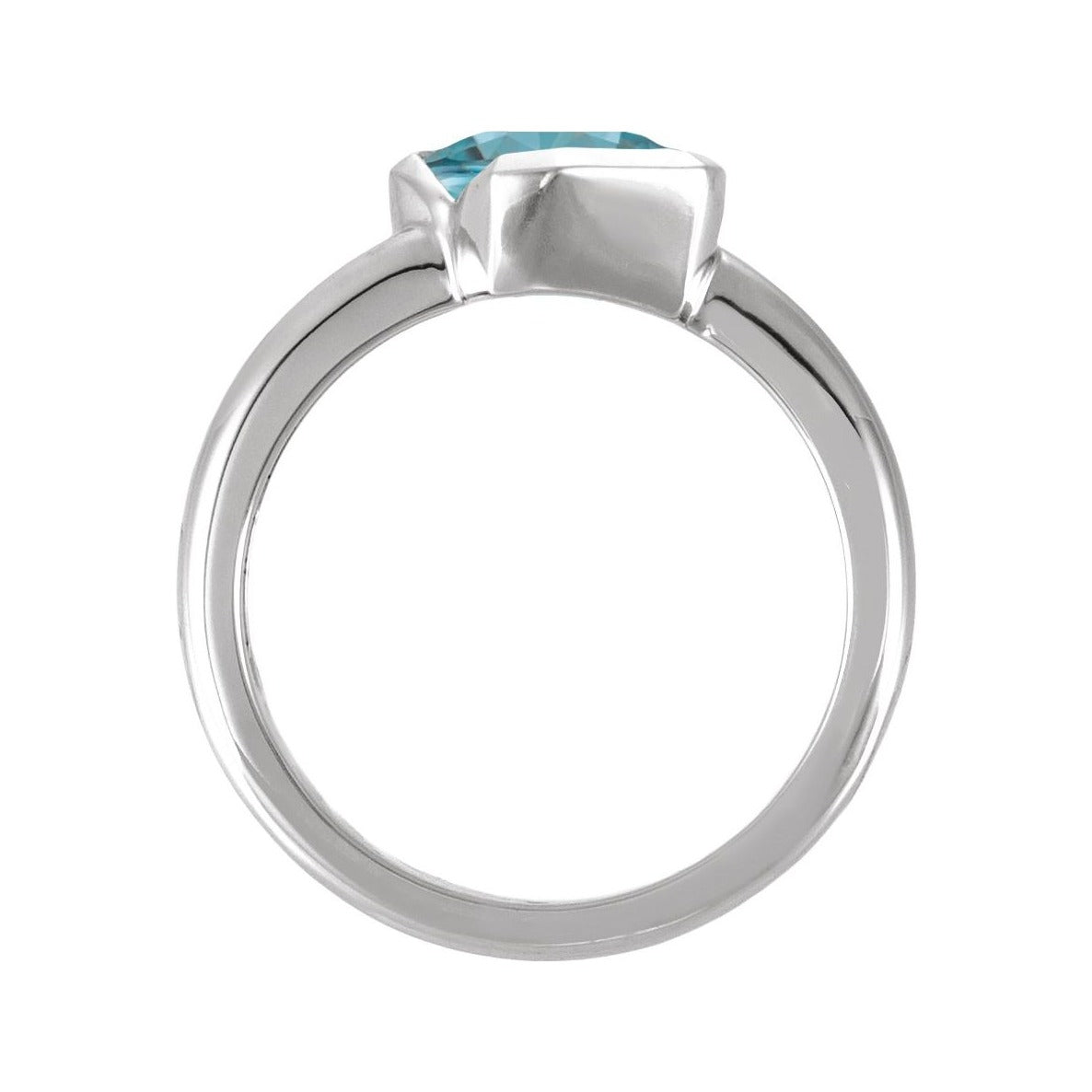 Sapphire Row Natural Gemstone Half-Bezel Asymmetric Solitaire Ring - Sky Blue Topaz, 14K White Gold (view 2)