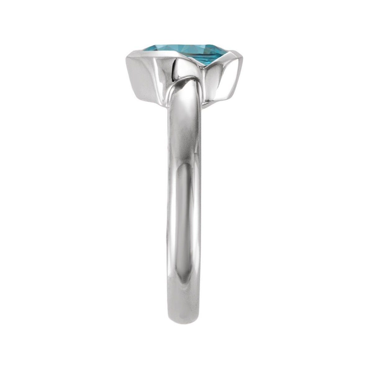 Sapphire Row Natural Gemstone Half-Bezel Asymmetric Solitaire Ring - Sky Blue Topaz, 14K White Gold (view 3)