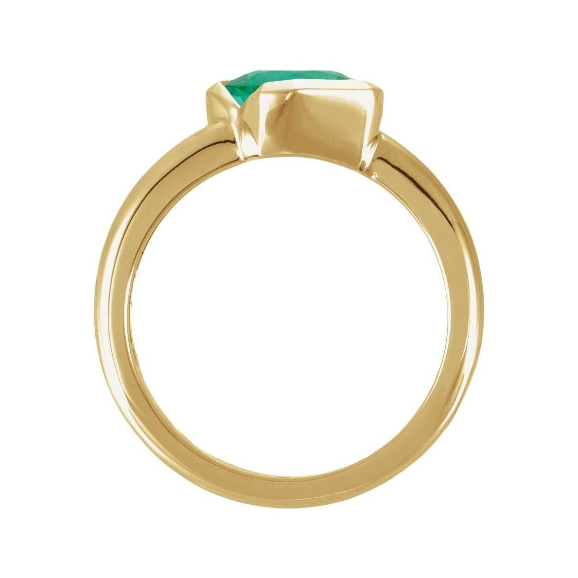 Sapphire Row Lab-Grown Gemstone Half-Bezel Asymmetric Solitaire Ring - Emerald, 14K Yellow Gold (view 2)