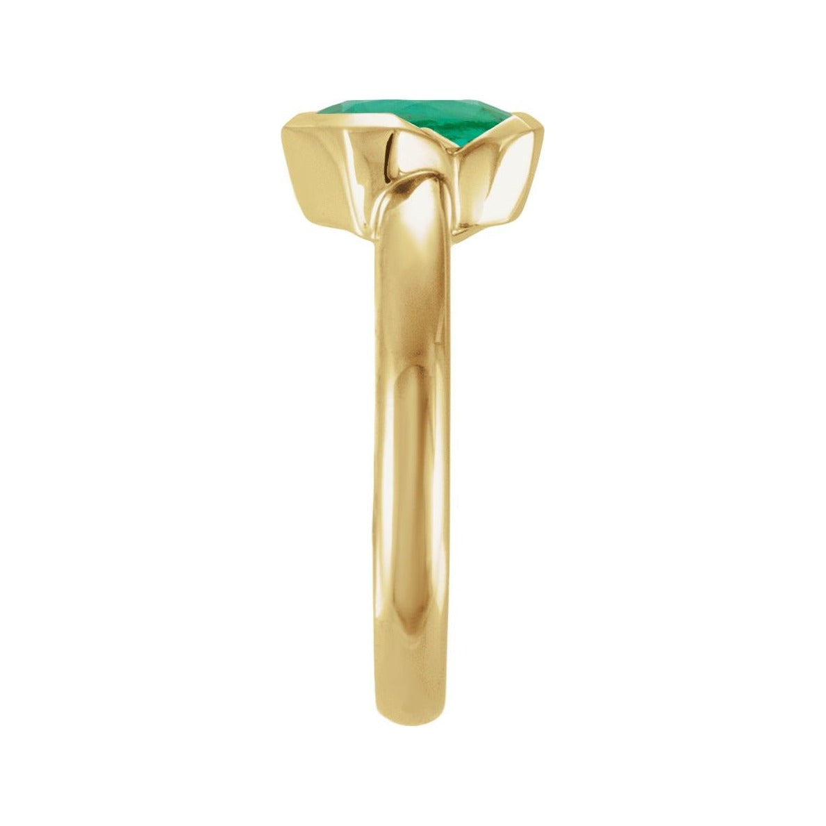 Sapphire Row Lab-Grown Gemstone Half-Bezel Asymmetric Solitaire Ring - Emerald, 14K Yellow Gold (view 3)