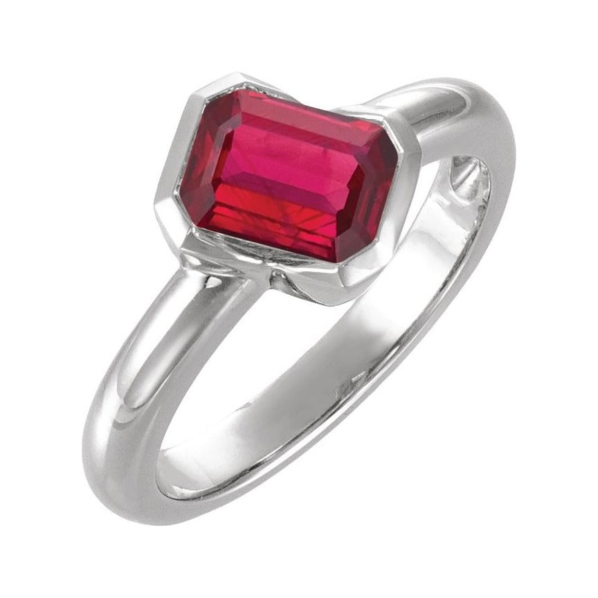Sapphire Row Lab-Grown Gemstone Half-Bezel Asymmetric Solitaire Ring - Ruby, 14K White Gold