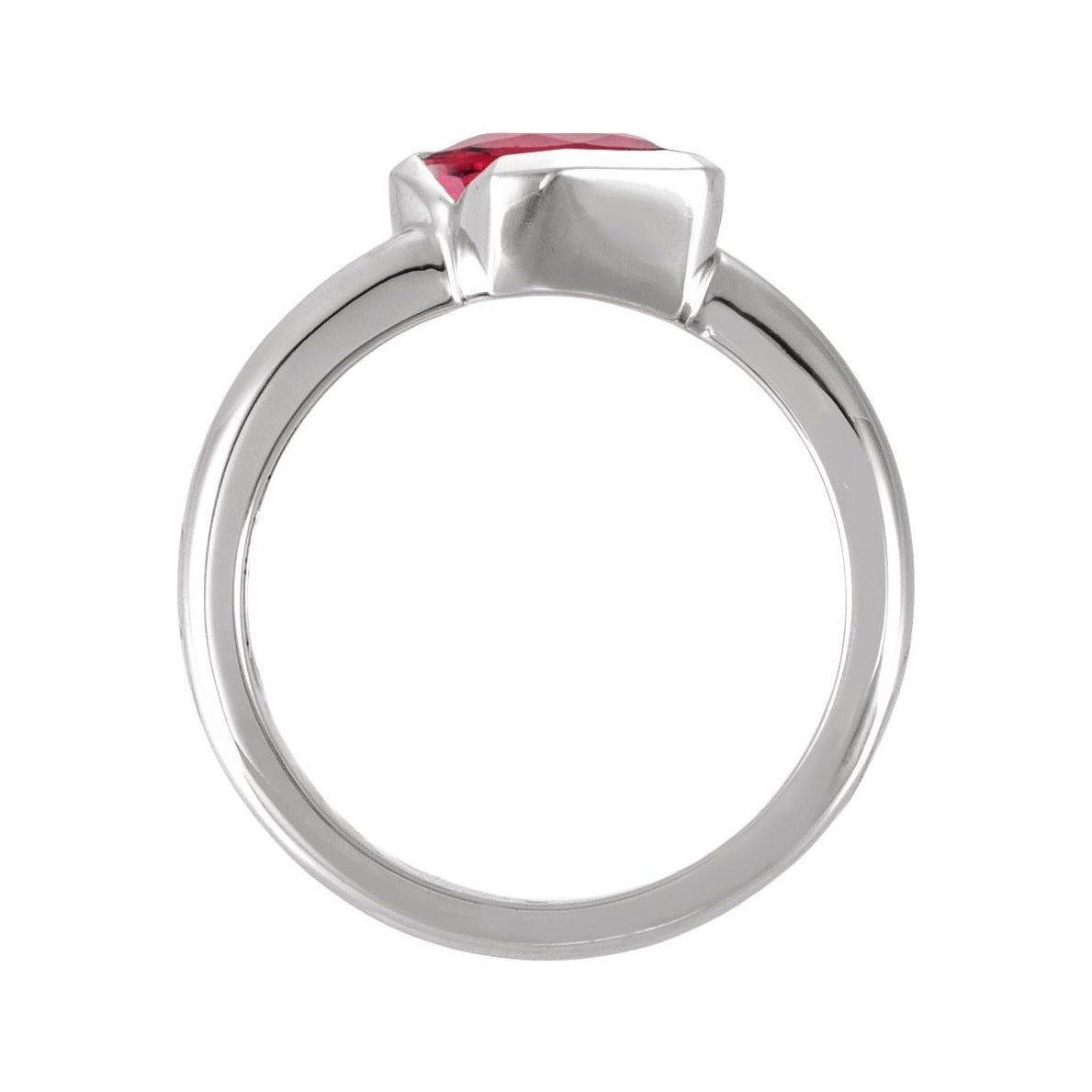 Sapphire Row Lab-Grown Gemstone Half-Bezel Asymmetric Solitaire Ring - Ruby, 14K White Gold (view 2)
