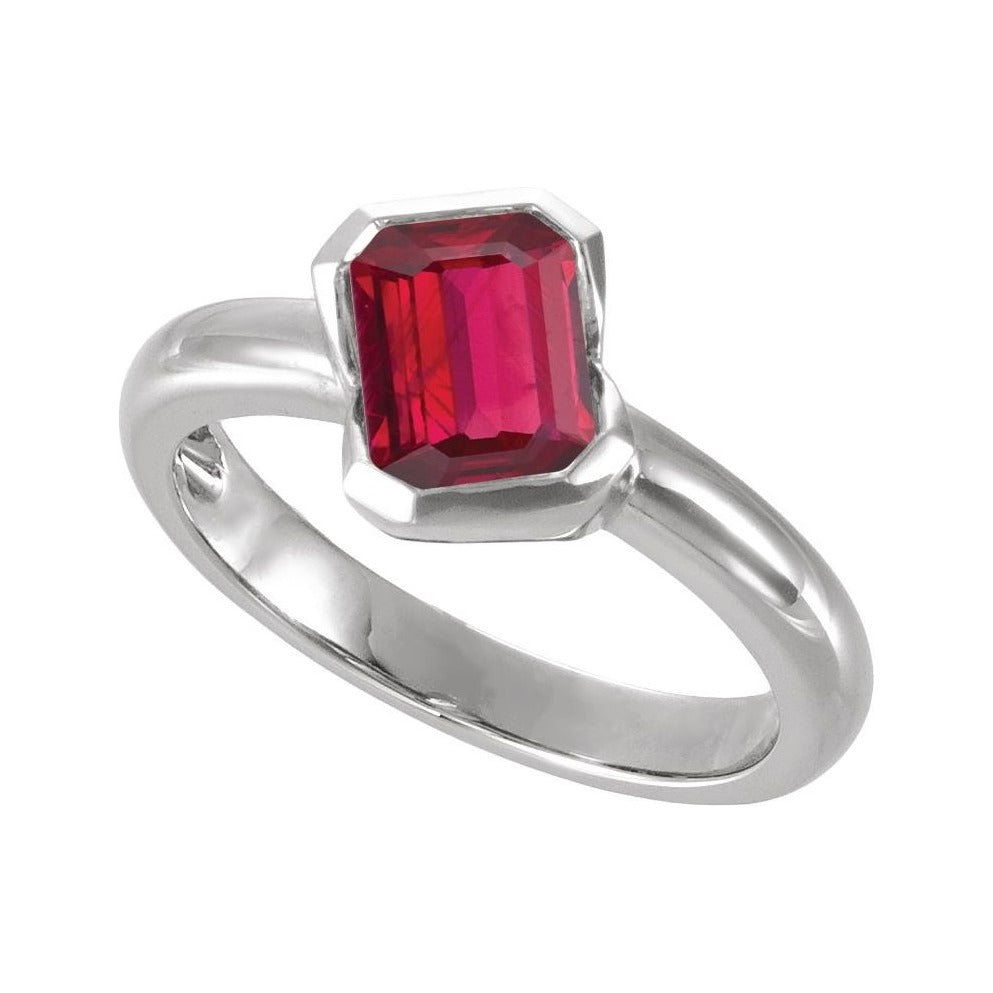 Sapphire Row Lab-Grown Gemstone Half-Bezel Asymmetric Solitaire Ring - Ruby, 14K White Gold (view 4)