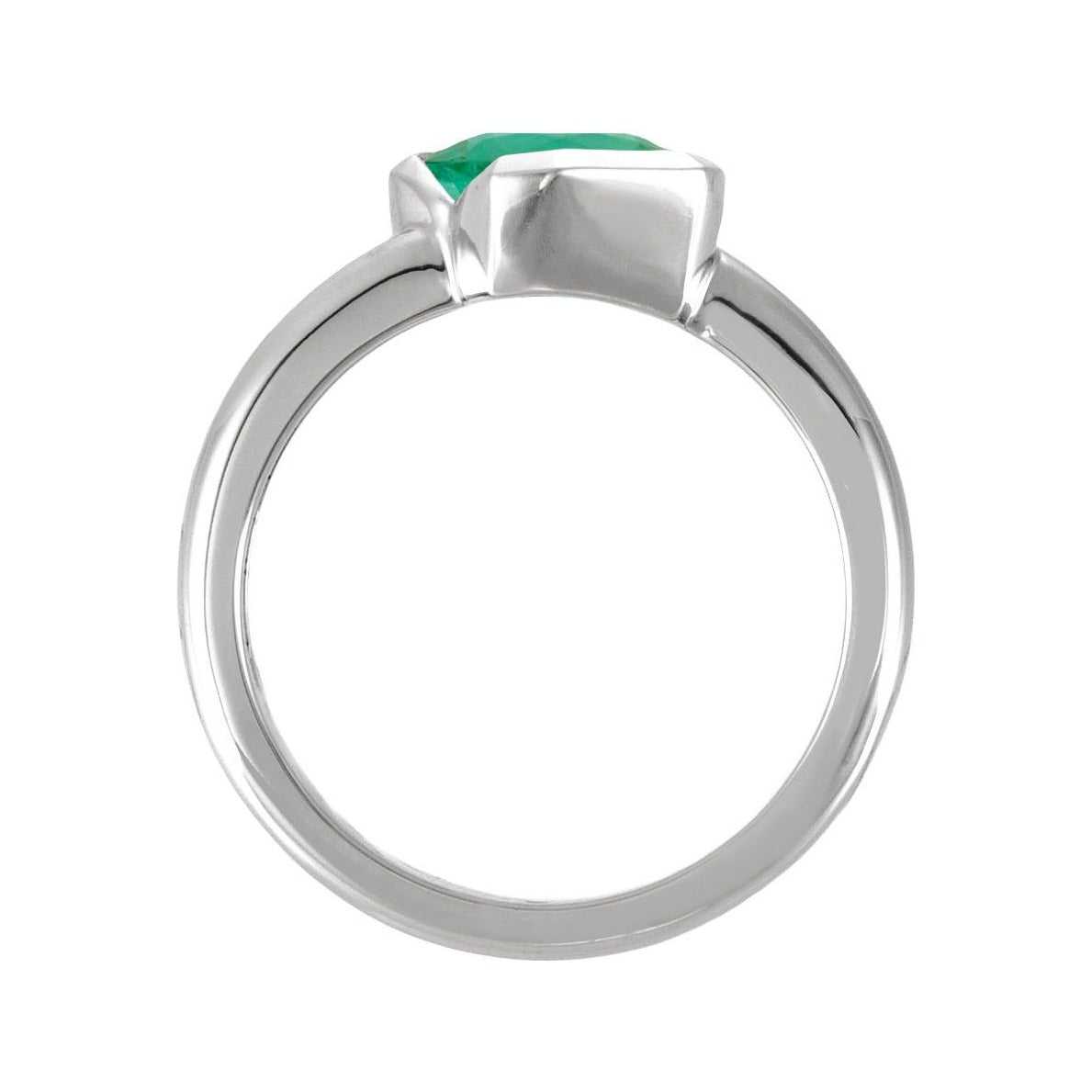 Sapphire Row Lab-Grown Gemstone Half-Bezel Asymmetric Solitaire Ring - Emerald, 14K White Gold (view 2)