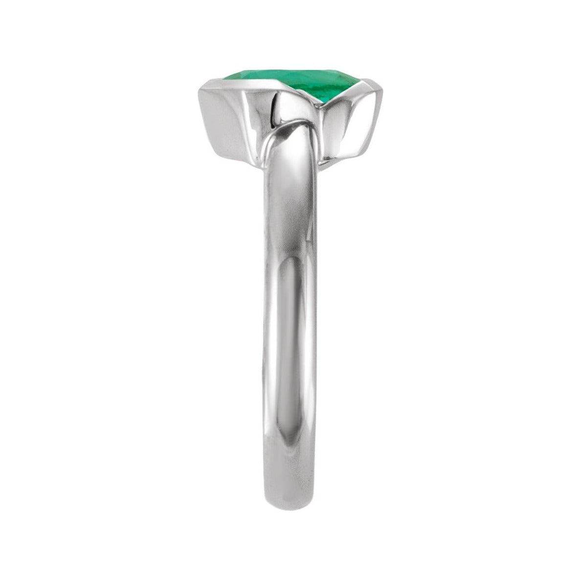 Sapphire Row Lab-Grown Gemstone Half-Bezel Asymmetric Solitaire Ring - Emerald, 14K White Gold (view 3)